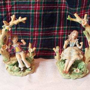Fix-Girl and Boy on swings hand painted figurines by Lenwile-Ardalt Japan (set of 2)