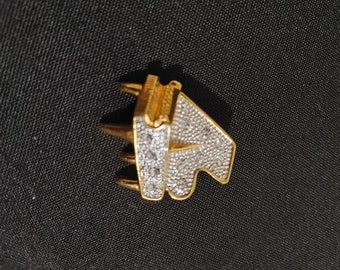 Vintage Piano Brooch with gold trim and crystals