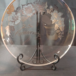 Fix-Vintage 25th Anniversary Silver Overlay Floral Design 11 inch plate