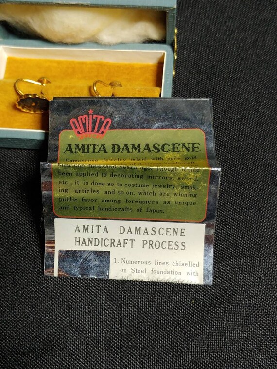 Amita Damascene Screw on Earrings in Original Box… - image 5
