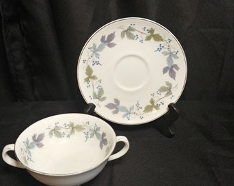 Footed Cream Soup Bowl & Saucer Set in Burgundy by ROYAL DOULTON