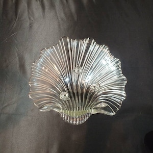 Vintage MIKASA Crystal Seascape Swirl Footed Hostess Salad Bowl By Larry Laslo