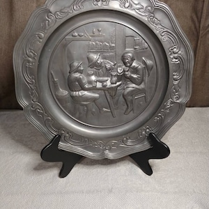 Pewter German Antique Plate - 3 colonial Men