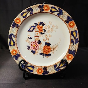 Vintage 9 inch Luncheon Plate ; Wincanton Blue and Rust by WOOD & SONS