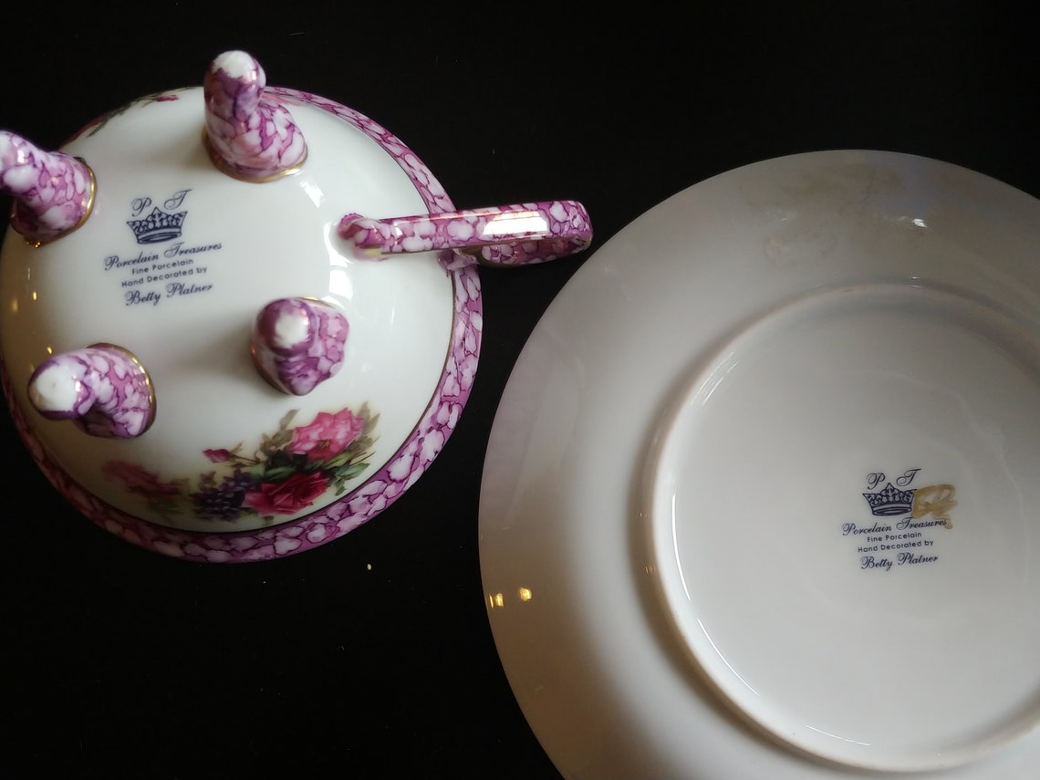 Footed Teacup and Saucer Porcelain Treasures hand decorated by Etsy