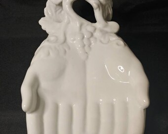 Vintage Milk Glass Cupped Hands Open Dish with Grapevines