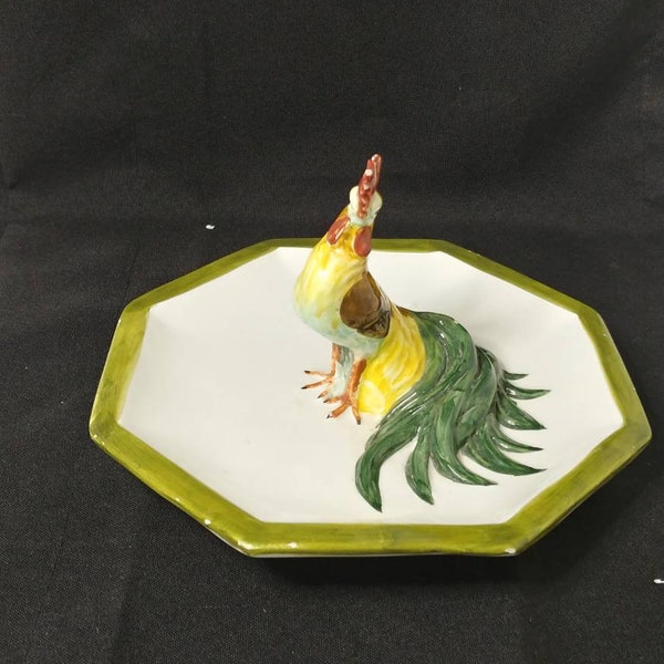 Gone-STUNNING 3-D Rooster 8-Sided Platter Plate ITALIAN POTTERY Mottahedeh Design