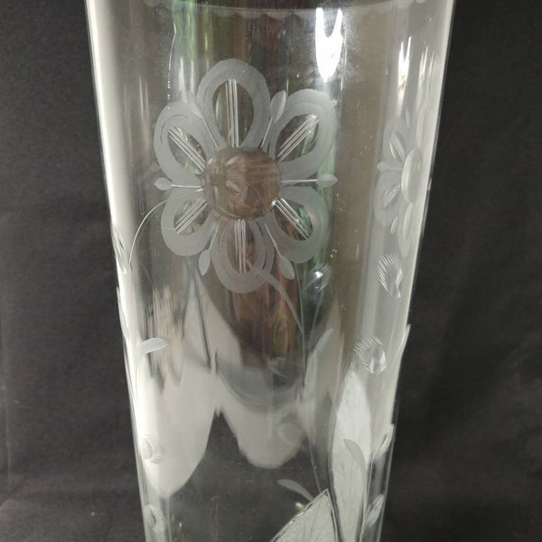 Vintage Etched Glass Vase Etsy