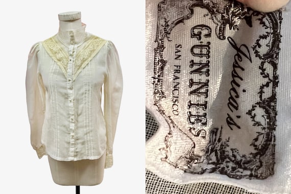 1970's Jessica's Gunnies  Gunne Sax Soft Cream Ba… - image 1