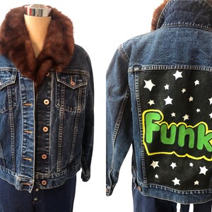 Pink Lips Distressed Denim Jacket. Embellished Denim Jacket
