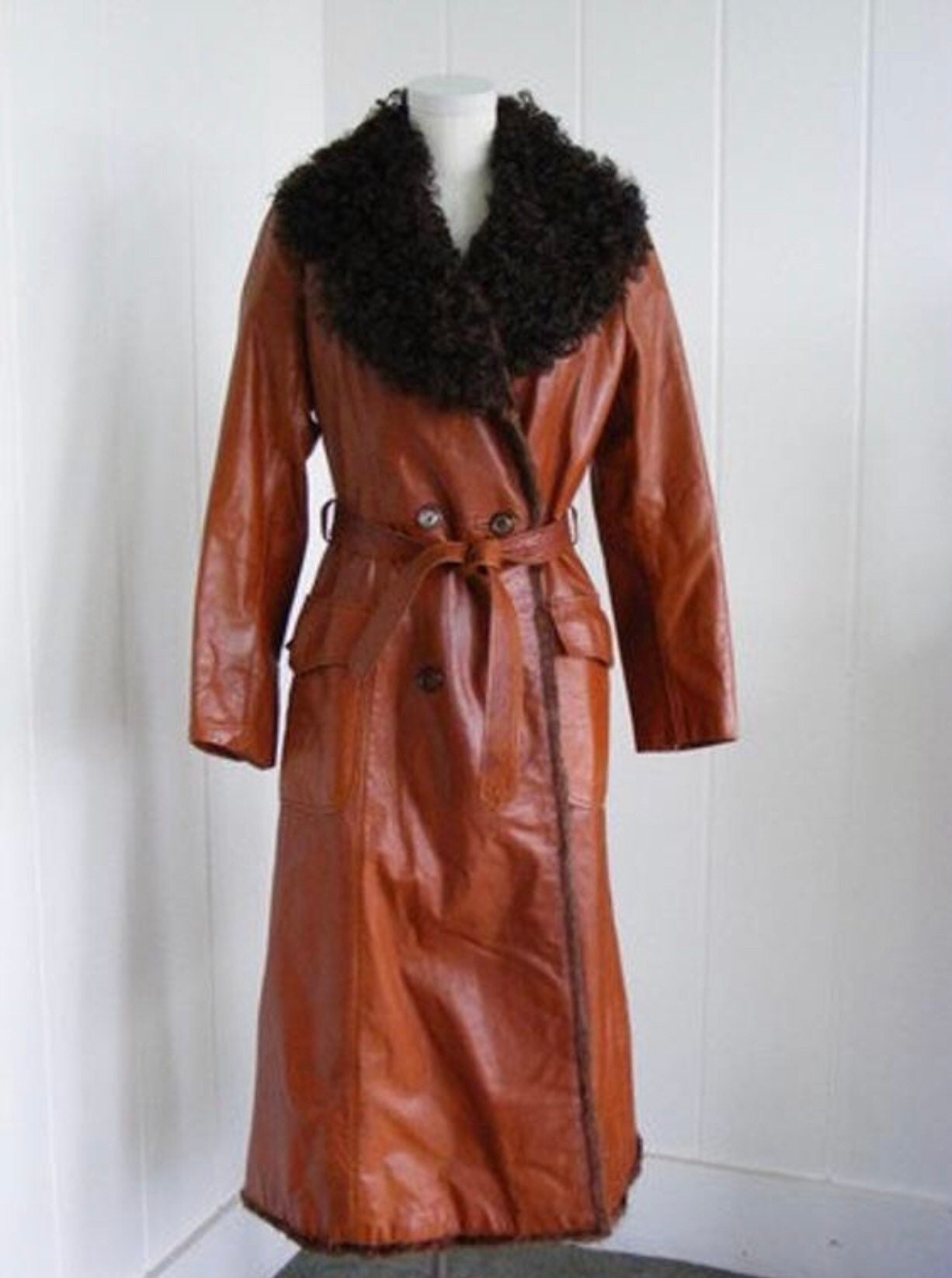 1970's Fabulous Vintage Leather Maxi Coat with Bearded | Etsy