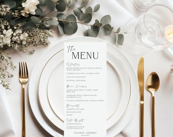 Menu de mariage simple et modèle de remerciement