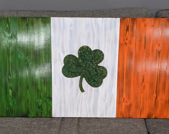 Wooden Irish flag wall hanging with epoxy Shamrock. Happy Saint Patrick’s Day Theme. Wooden Irish flag wall art. Handcrafted