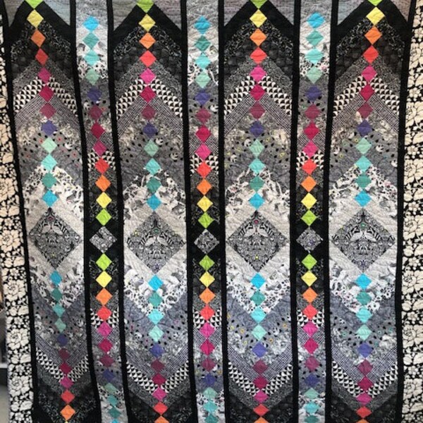 Black, White and Rainbow Braid Quilt with Tula Pink fabrics