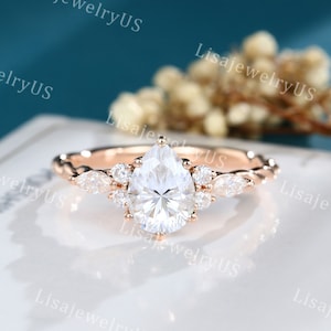Pear shaped Moissanite engagement ring rose gold Vintage engagement ring Marquise diamond 3/4 eternity twisted ring Anniversary promise ring