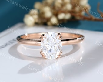 Oval Moissanite engagement ring Solid rose gold engagement ring vintage engagement ring Forever One unique ring Bridal promise ring