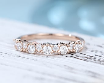 Moissanite wedding band Rose gold wedding band Vintage wedding band 1/3 eternity band Dainty Unique Bridal Anniversary promise Gift band