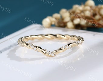 Diamond Wedding Band Curved wedding band 14K gold wedding band vintage Unique Twisted band half eternity Bridal Promise Band simple band