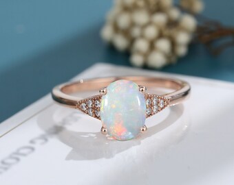 Oval Opal Engagement Ring Solid Rose Gold Vintage Engagement | Etsy