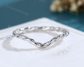 Curved wedding band white gold wedding band vintage Unique Twisted band Bridal Promise Band simple band