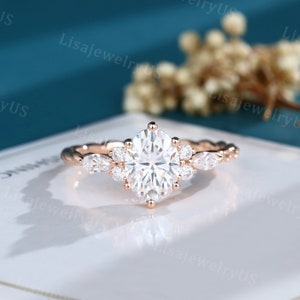 Oval Moissanit förlovningsring i roséguld Vintage förlovningsring Marquise diamant vriden ring Jubileumslöfte ring