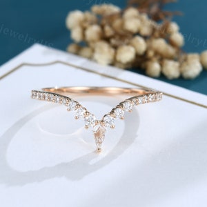 Kite Moissanite Wedding band Curved wedding band Rose Gold Unique Diamond band Simple Half Eternity Stacking Matching band Bridal gift