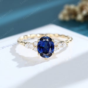 Oval Sapphire engagement ring 14K gold engagement ring Vintage engagement ring marquise diamond Twisted ring wedding Bridal promise ring