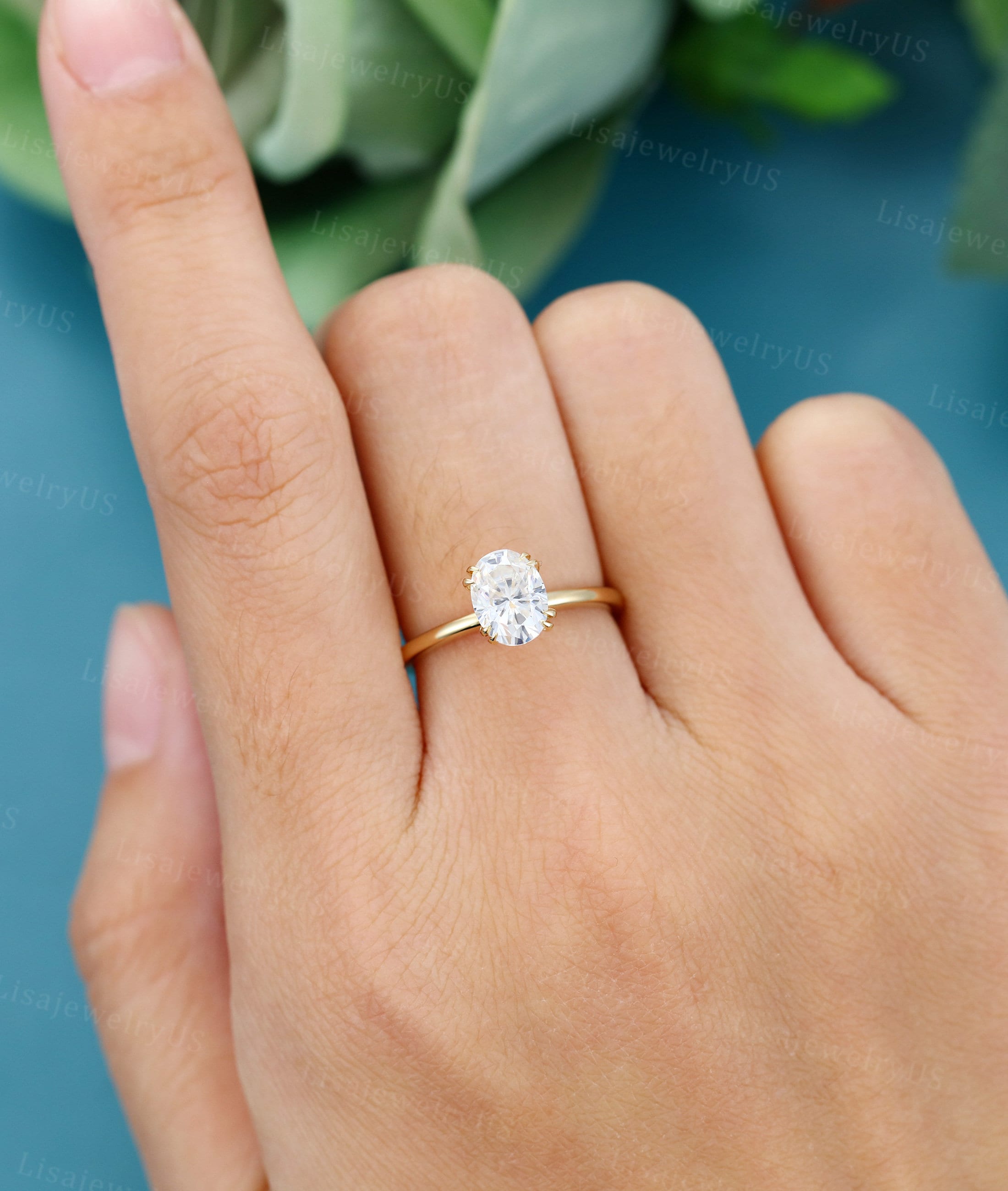 Oval Moissanite Engagement Ring Vintage Engagement Ring Solid 14K Gold ...
