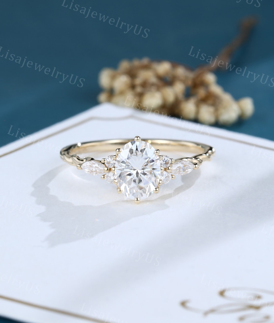 Oval Moissanite Engagement Ring Vintage 14K Yellow Gold Engagement Ring ...
