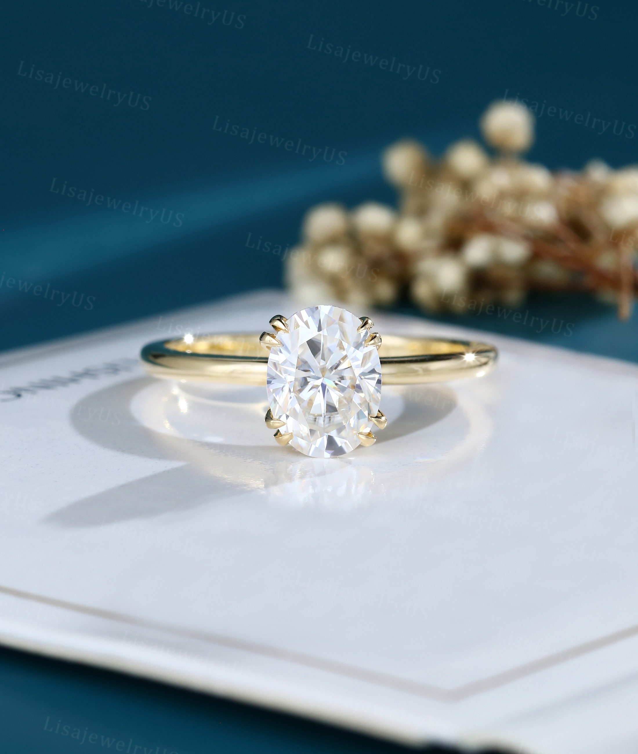 Oval Moissanite Engagement Ring Vintage Engagement Ring Solid 14K Gold ...