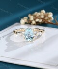 Oval Aquamarine engagement ring Vintage engagement ring 14k gold engagement ring Marquise diamond art deco 3/4 eternity twisted Bridal ring