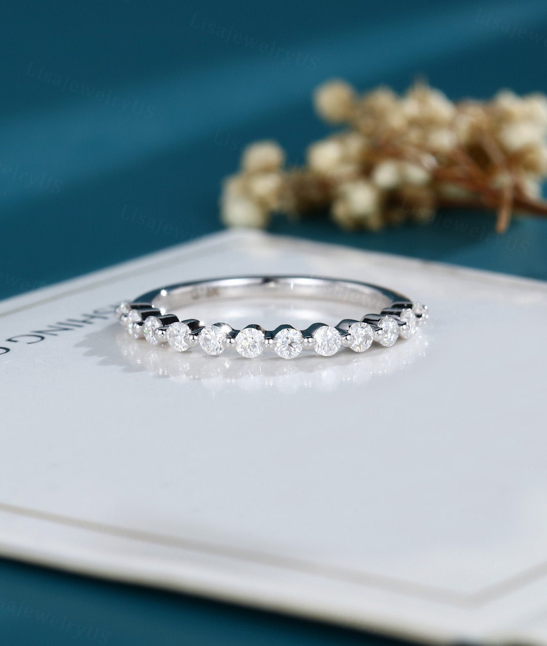 Moissanite Wedding Band Half Eternity Solid 14k White Gold Half ...