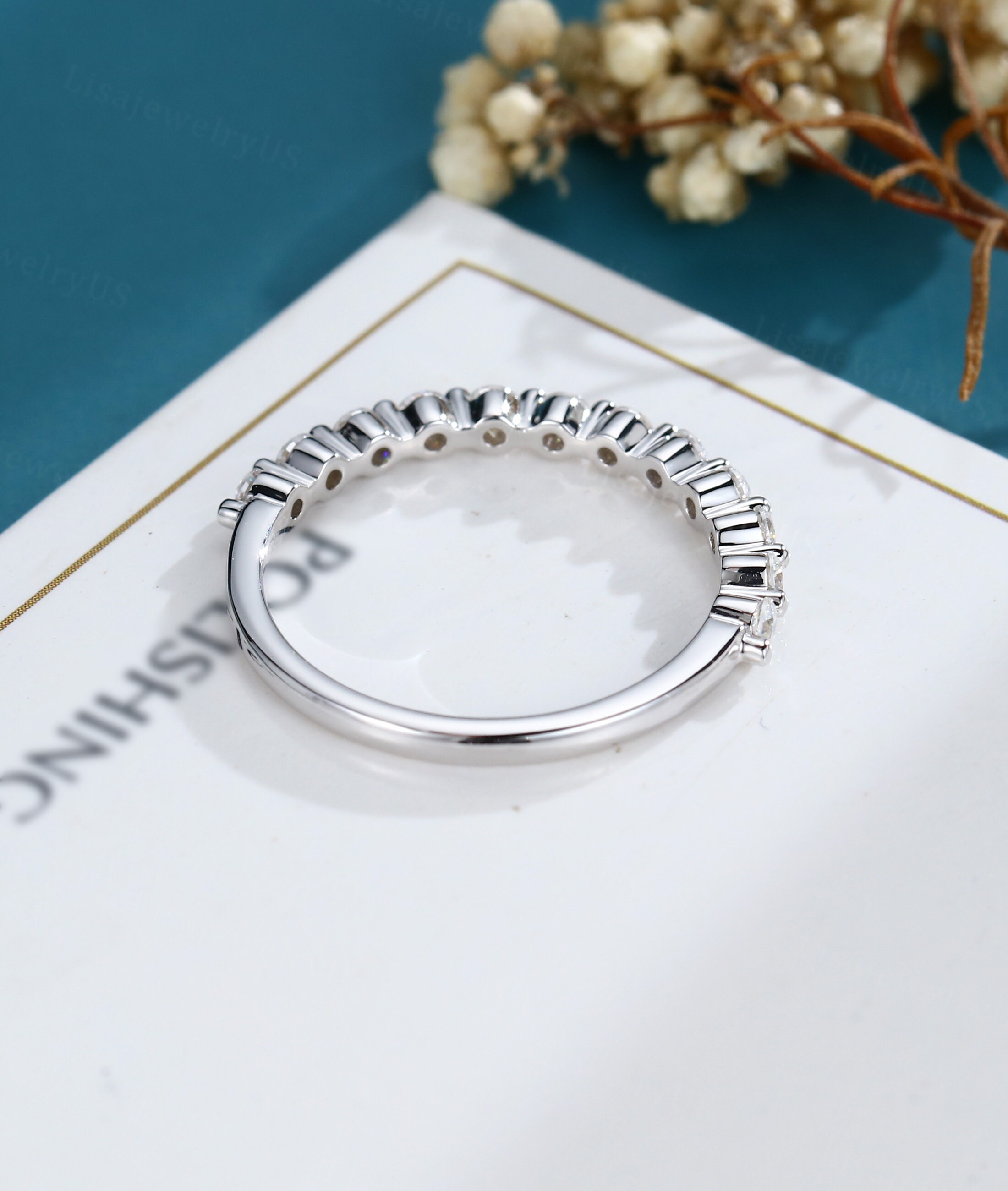 Moissanite Wedding Band Half Eternity Solid 14k White Gold - Etsy