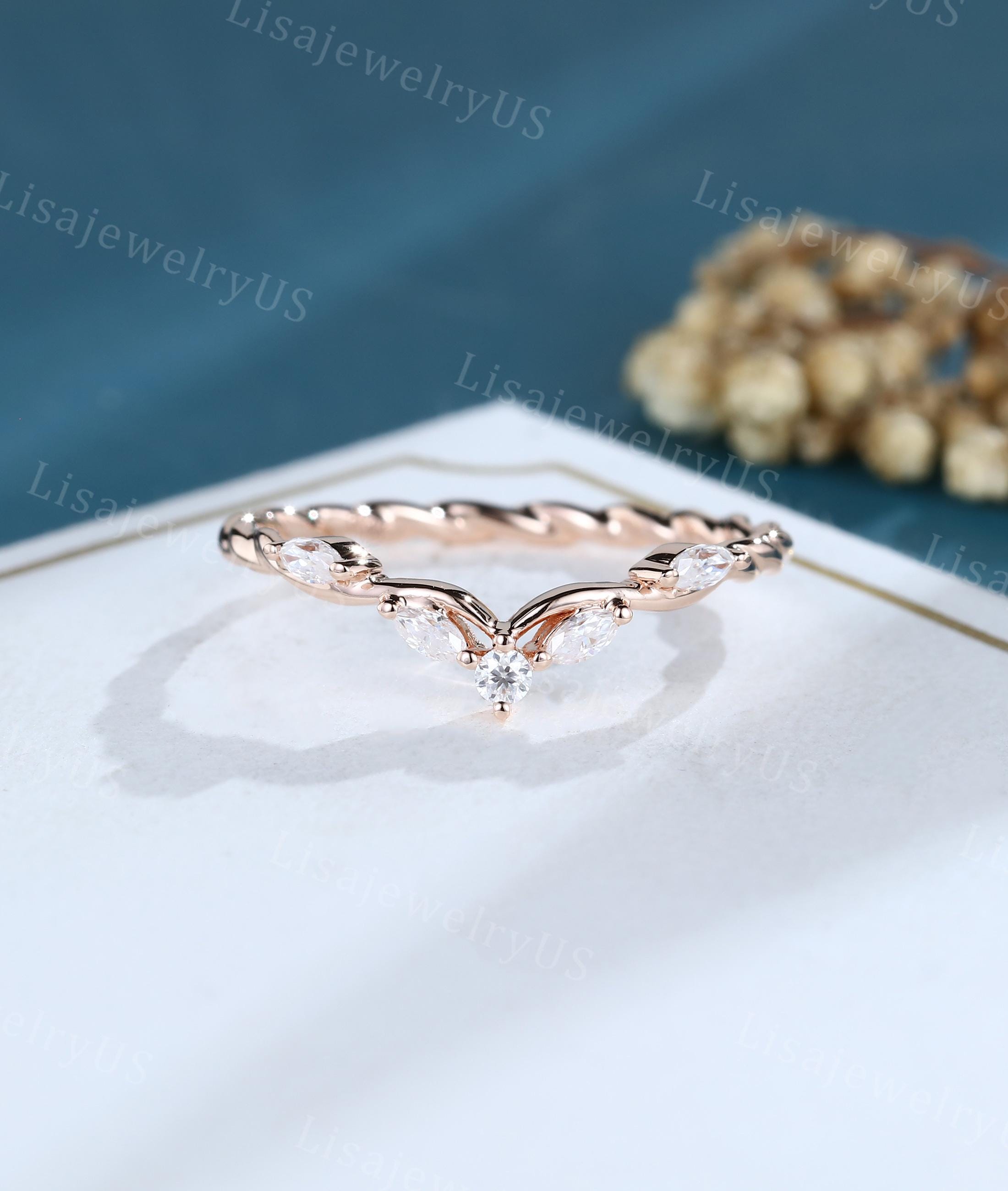 Marquise Moissanite Wedding Band Diamond Curved Wedding Band Rose Gold ...