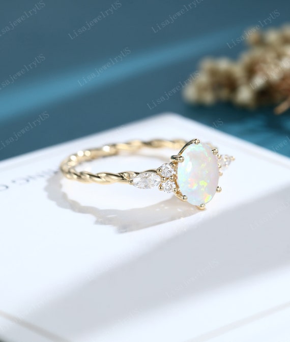 Oval Opal Verlobungsring 14K Gold Verlobungsring Vintage Verlobungsring Marquise Schnitt Diamant Unikat Versprechen Ring Jahrestag Ring Etsy