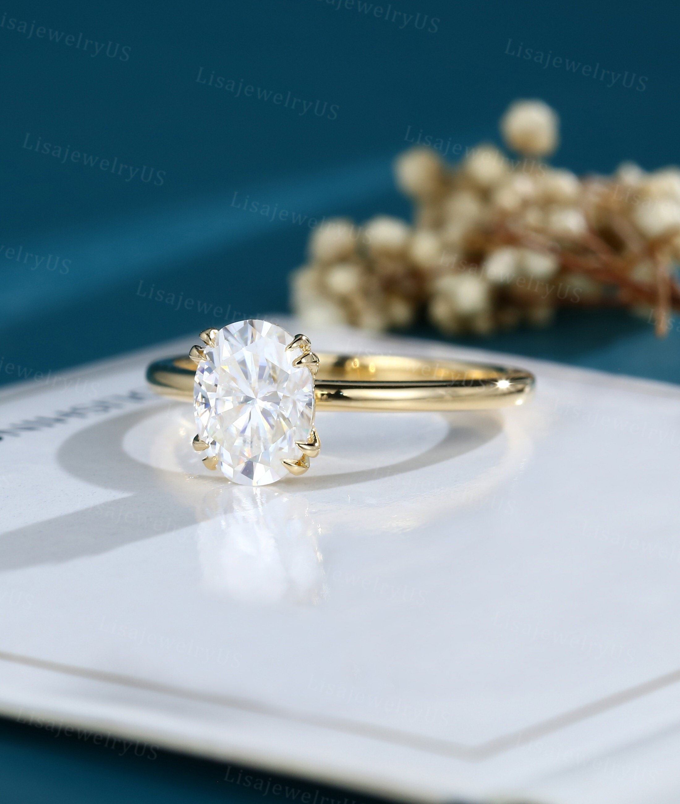Oval Moissanite Engagement Ring Vintage Engagement Ring Solid 14K Gold ...