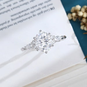 Oval Moissanite Engagement Ring White Gold Engagement Ring Vintage ...