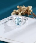 Oval Aquamarine engagement ring Vintage engagement ring White gold engagement ring Solid diamond art deco 3/4 eternity twisted promise ring