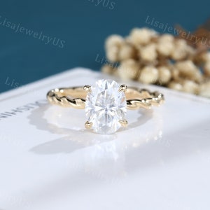 Oval cut Moissanite engagement ring Yellow gold vintage engagement ring unique Solitaire 3/4 eternity twisted ring bridal ring anniversary