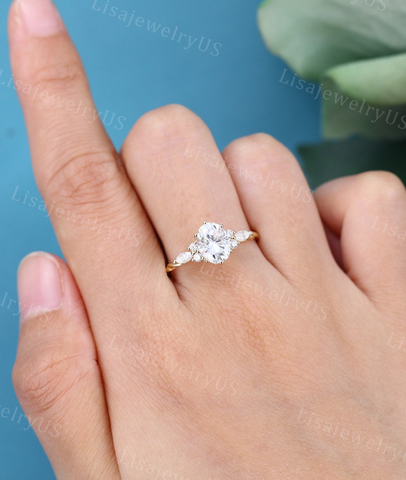 Oval Moissanite Engagement Ring Vintage 14K Yellow Gold Engagement Ring ...