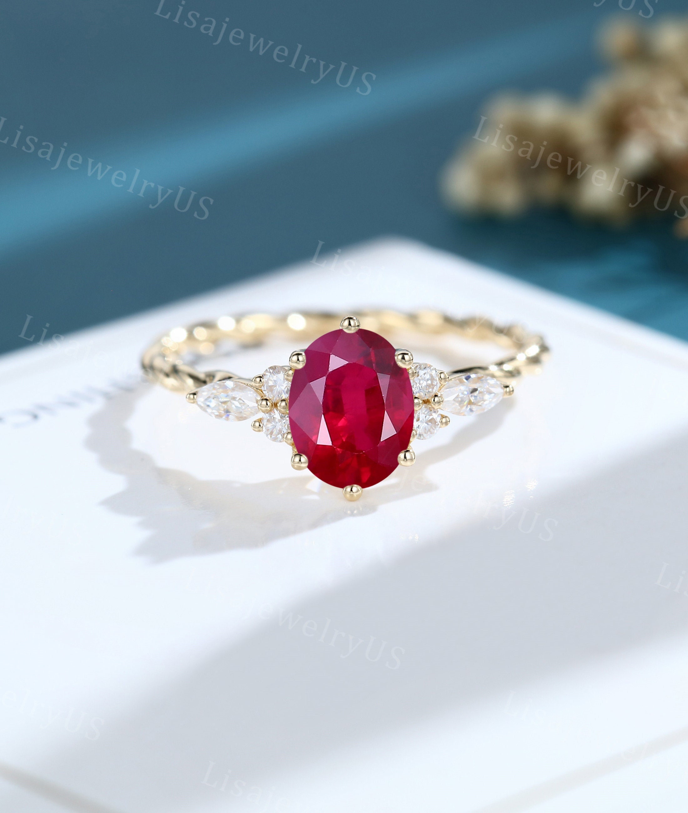 Oval Cut Ruby Engagement Ring Vintage Engagement Ring 14K Gold ...