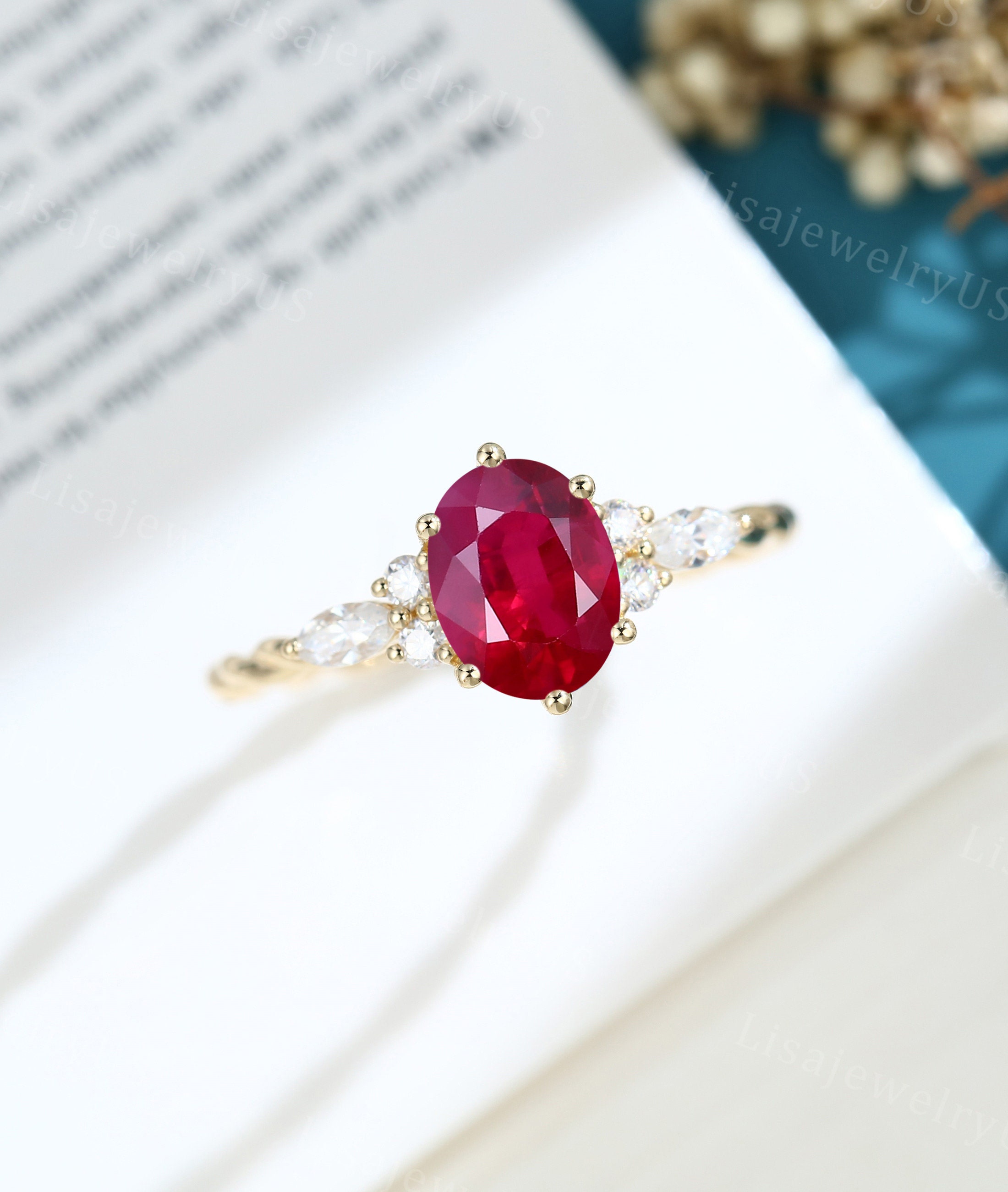Oval Cut Ruby Engagement Ring Vintage Engagement Ring 14K Gold ...