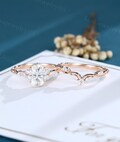 Oval Moissanite engagement ring set rose gold vintage ring set Art deco Solid 14K Marquise cut diamond 3/4 eternity Twisted Bridal gift