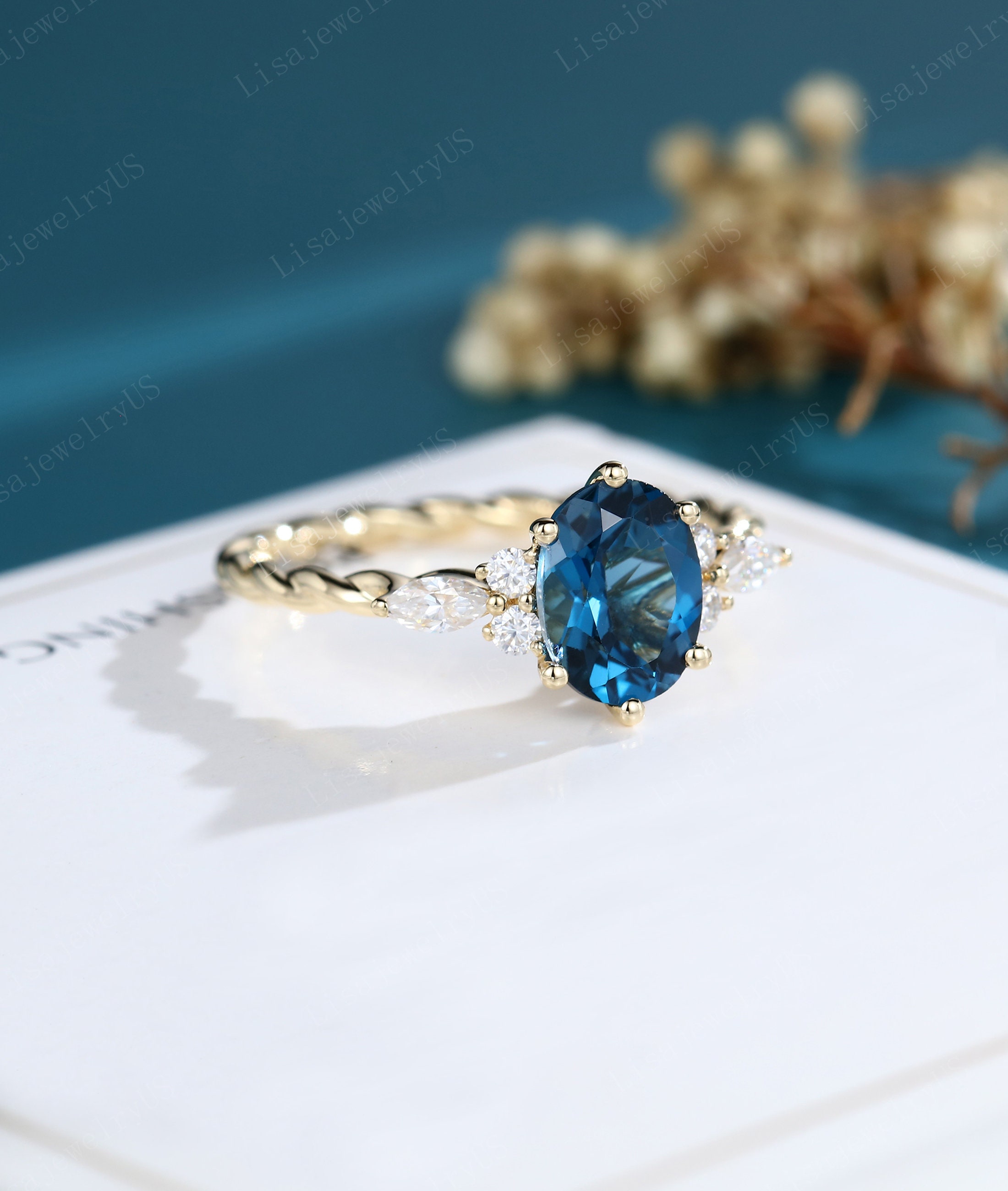Oval London Blue Topaz Engagement Ring Vintage Engagement Ring | Etsy