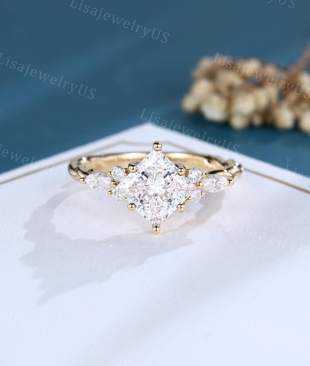 Princess Cut Lab Grown Diamond Engagement Ring Yellow Gold IGI ...