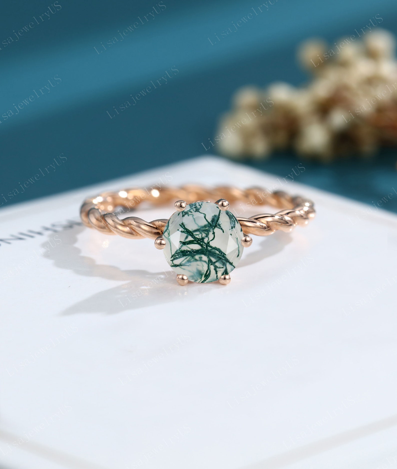 Moss Agate Engagement Ring Rose Gold Vintage Engagement Ring - Etsy