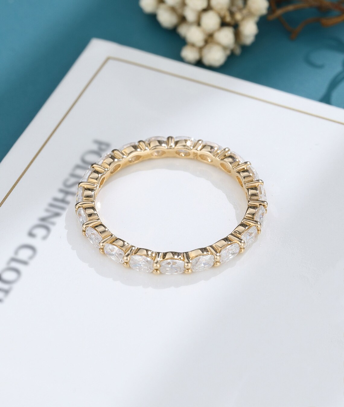 Moissanite Wedding Band Simple Band Unique Oval Cut Yellow Gold Full ...