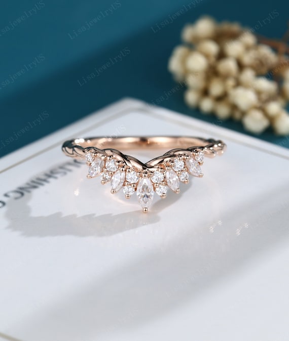 Buy Moissanite Wedding Band Rose Gold Wedding Band Vintage Wedding