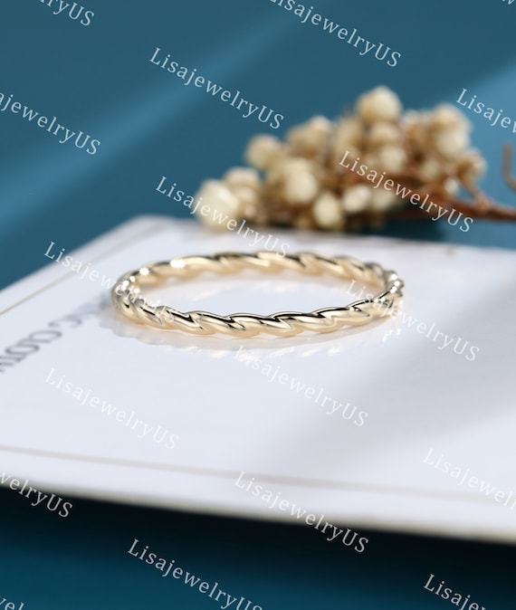シンプルなバンドの結婚指輪、女性用14K/18Kソリッドイエローゴールド 