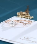 Oval Moissanite engagement ring set rose gold vintage ring set Art deco Solid 14K Marquise cut diamond 3/4 eternity Twisted Bridal gift